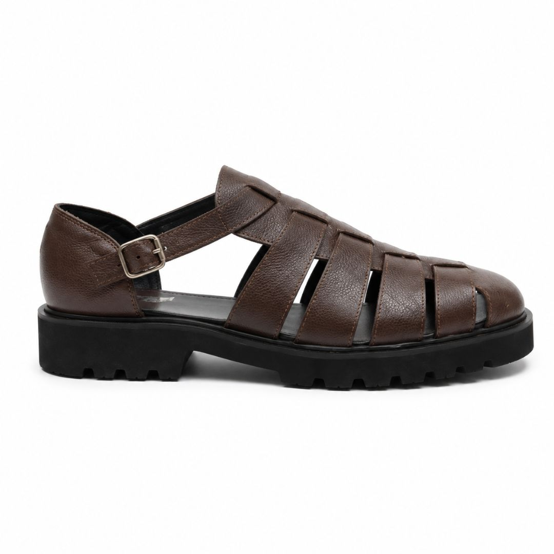 Mens Brown Closed Toe Leather Fisherman Sandals
